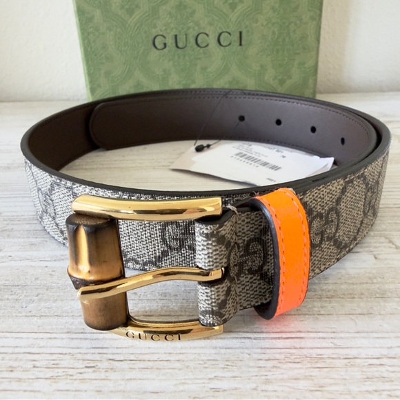 New Gucci GG Supreme women canvas leather belt size 70cm